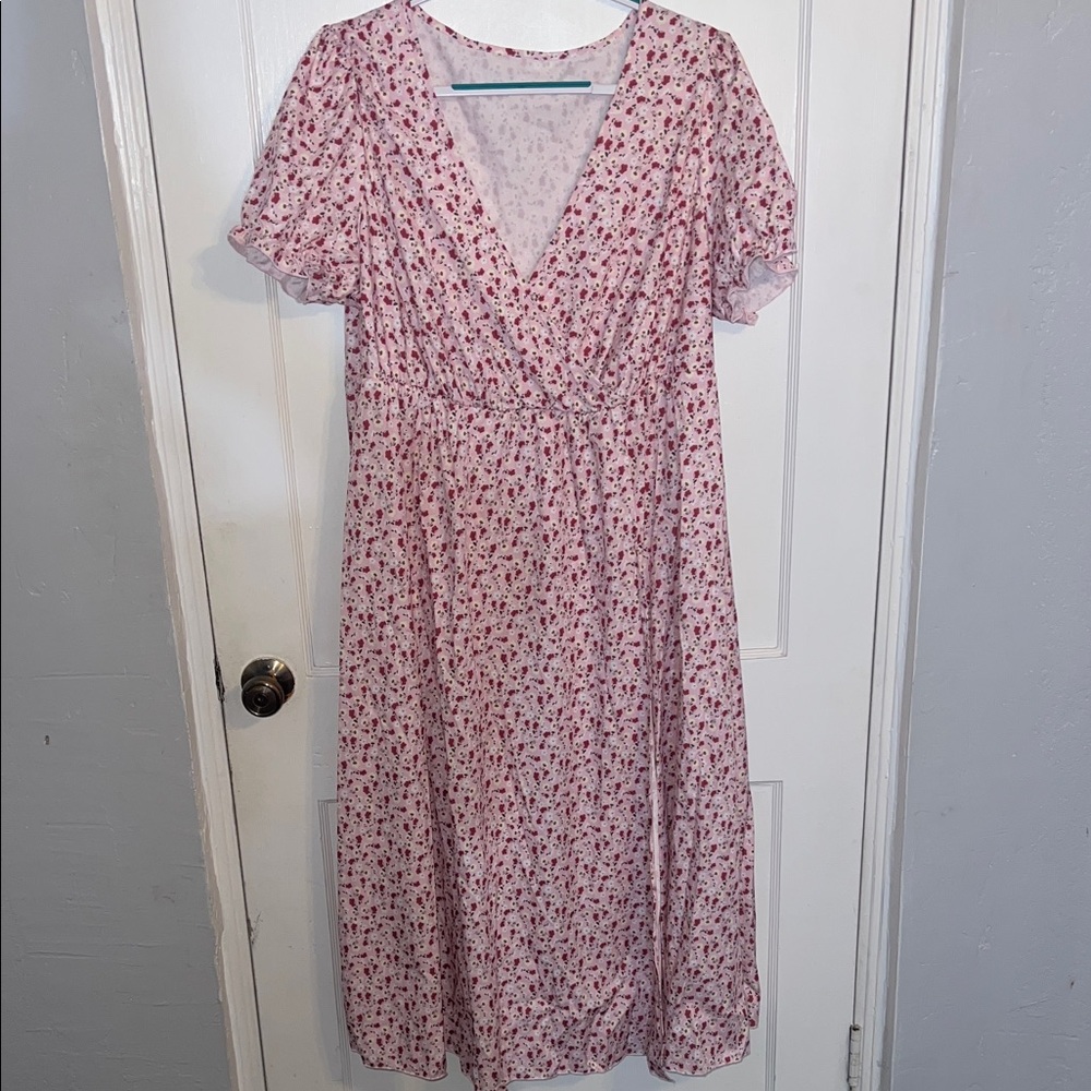 SHEIN Pink Floral Midi Dress